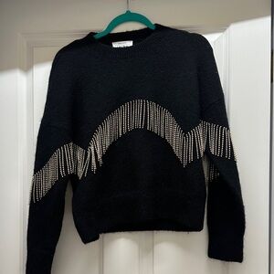 & Other Stories Black Sweater with Silver rhinestone Fringe - size xs - NWOT